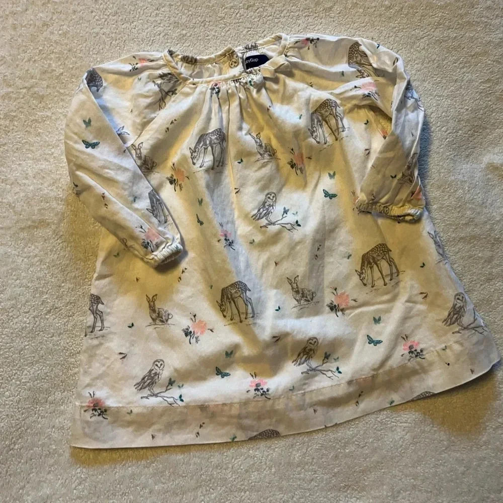 Gap 6-12 month dress, ivory with forest animals